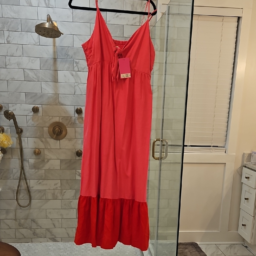 Chic Two-Tone Maxi Dress in Pink and Red